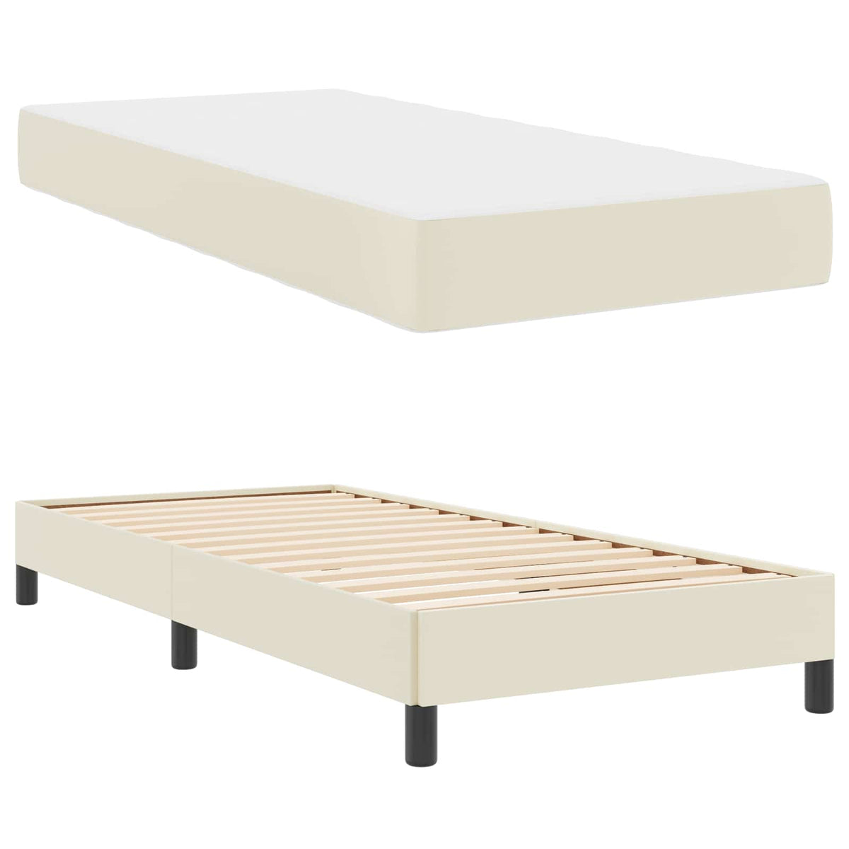 Cadre de lit avec matelas Crème 90 x 200 cm tissu