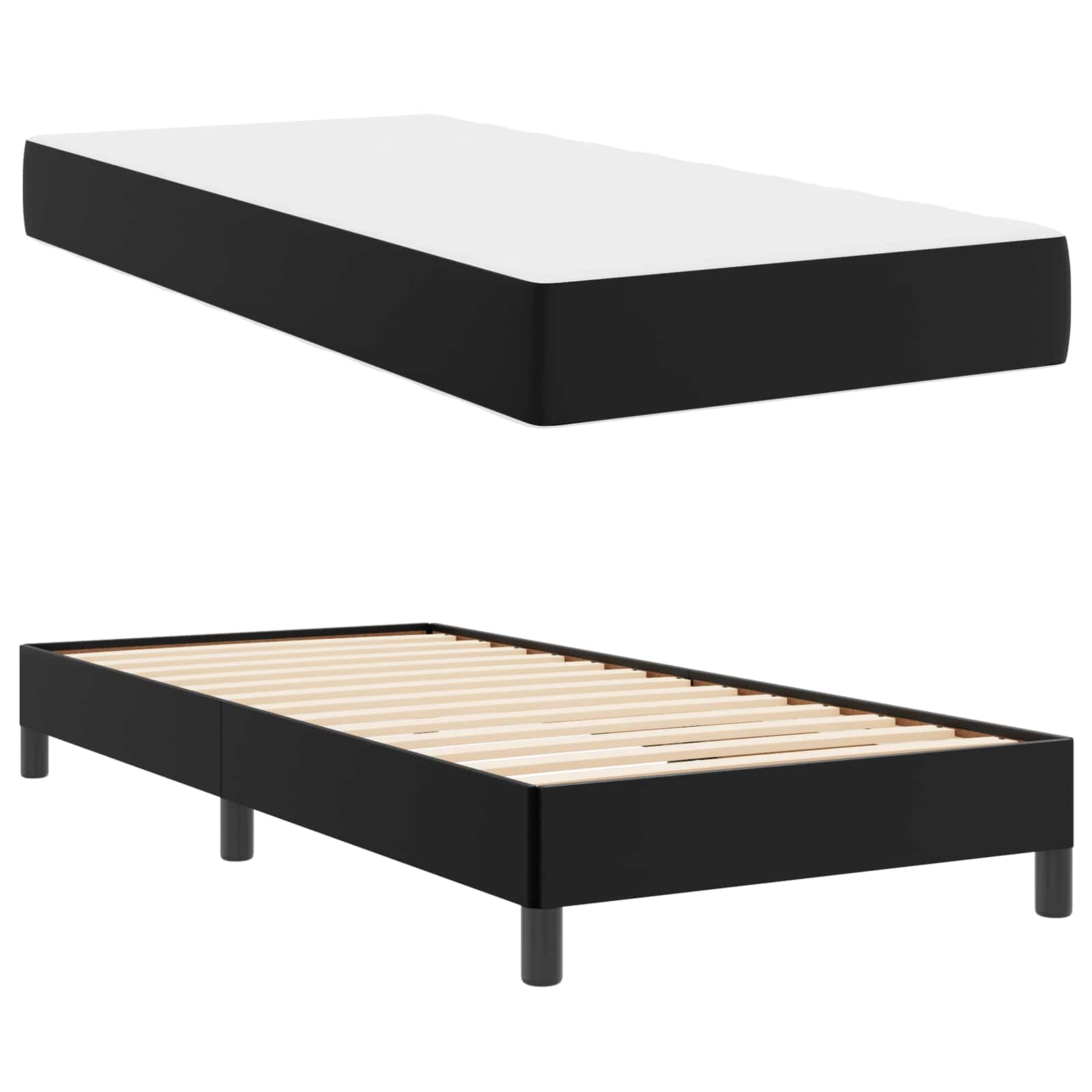 Cadre de lit avec matelas Noir 100 x 200 cm tissu - XIOS