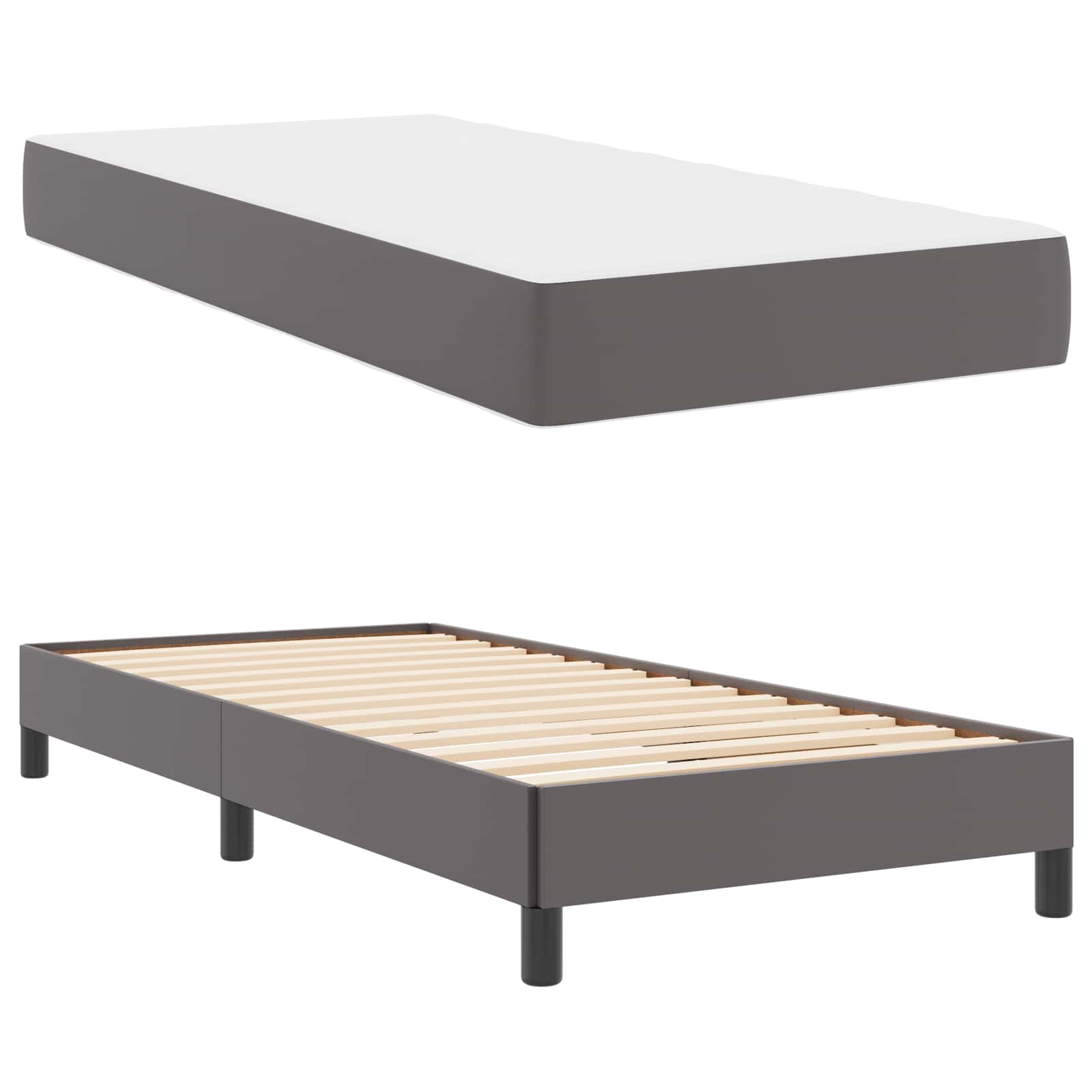 Cadre de lit avec matelas Gris 100 x 200 cm tissu - XIOS