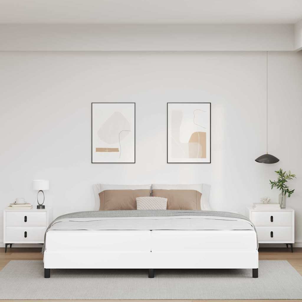 Cadre de lit avec matelas Blanc pur 200 x 200 cm tissu - XIOS