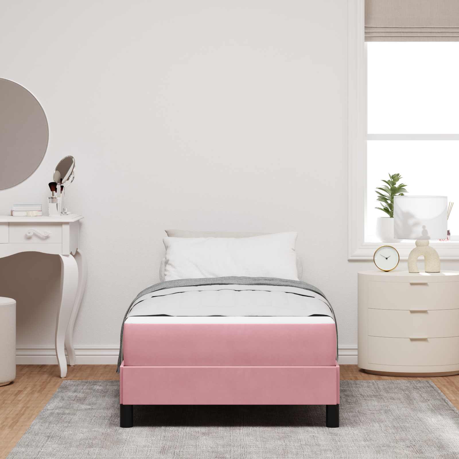 Lit à ressorts avec matelas Rose 80 x 200 cm tissu - XIOS