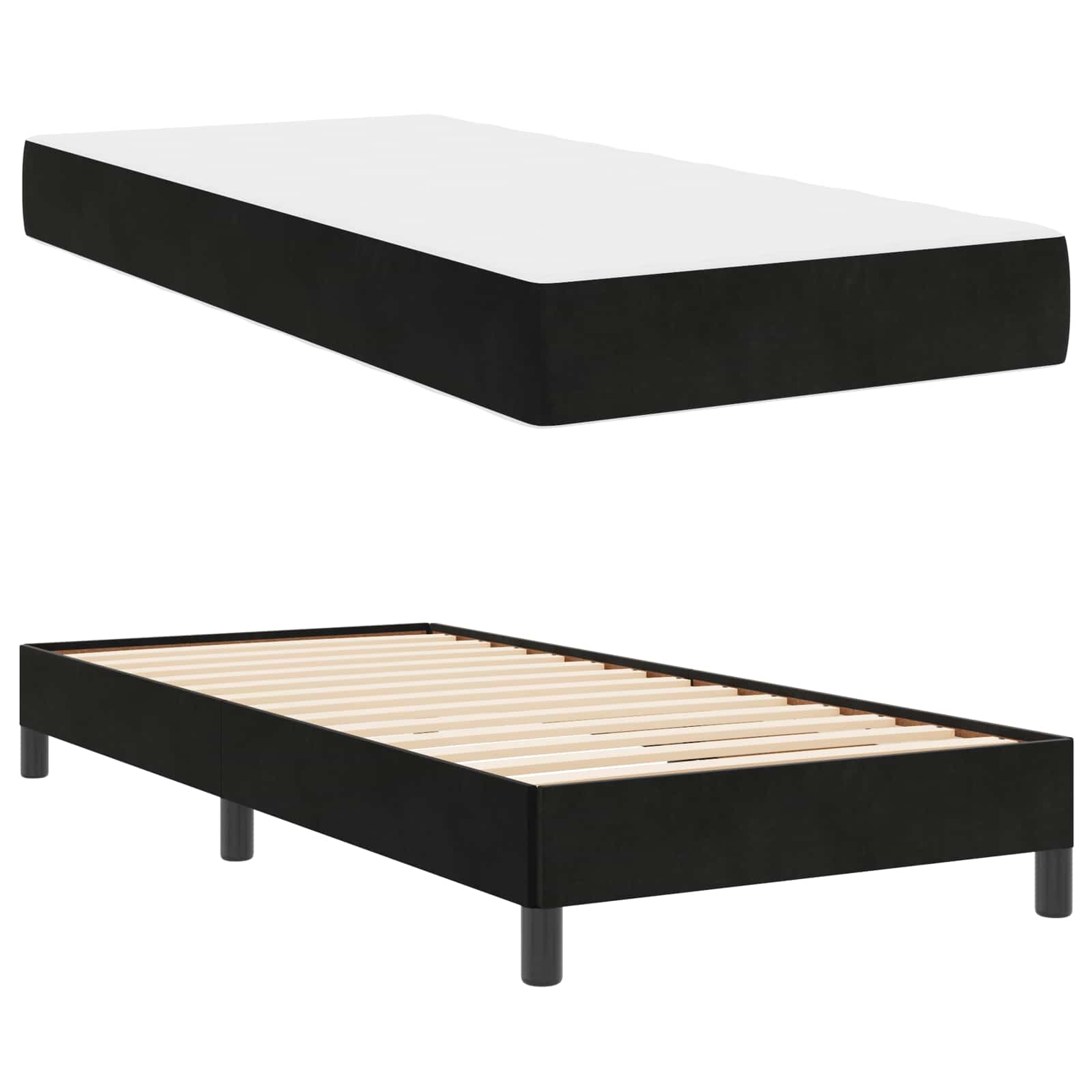 Lit à ressorts avec matelas Noir 100 x 200 cm tissu - XIOS