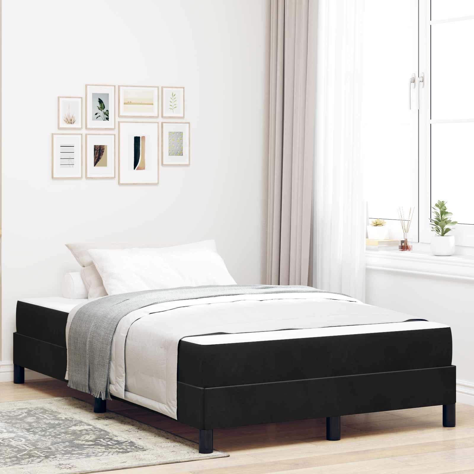 Lit à ressorts avec matelas Noir 120 x 190 cm tissu - XIOS