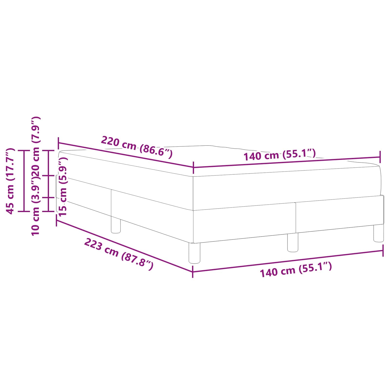 Lit à ressorts avec matelas Rose 140 x 220 cm tissu - XIOS