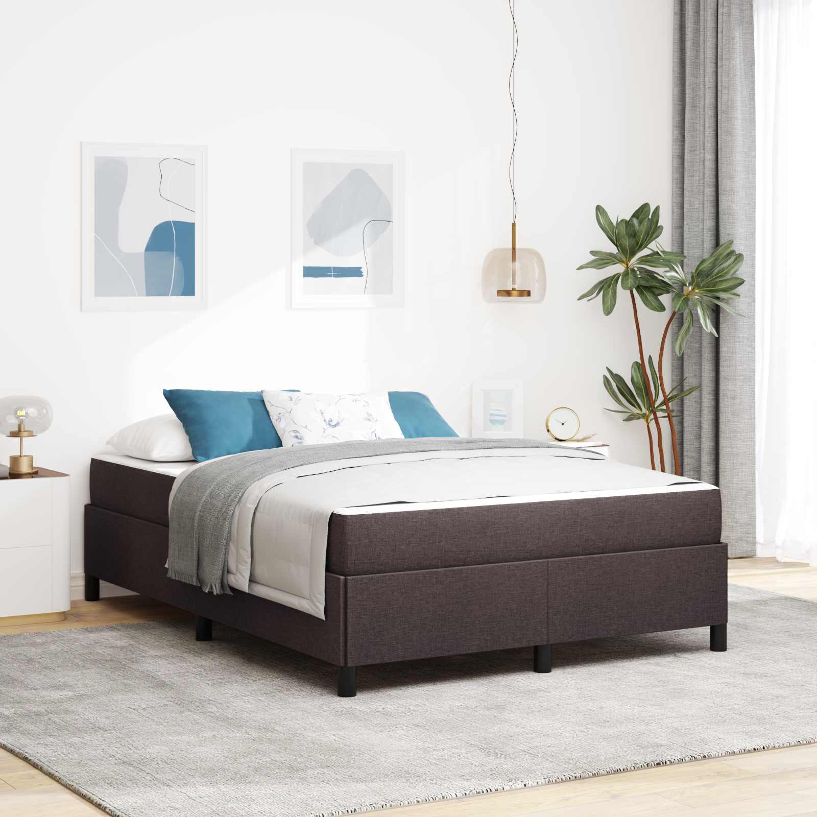 Lit à ressorts avec matelas Marron foncé 140 x 190 cm tissu - XIOS