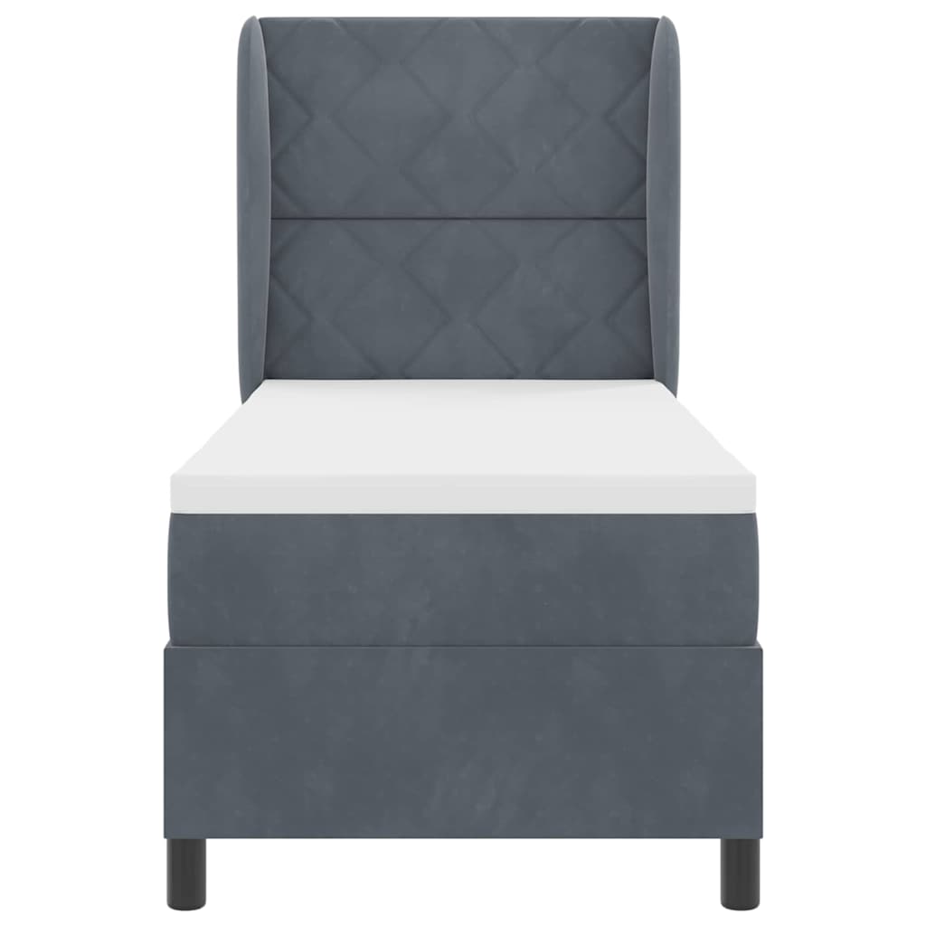 Lit à ressorts avec tête de lit Gris foncé 200 x 80 cm Velours
