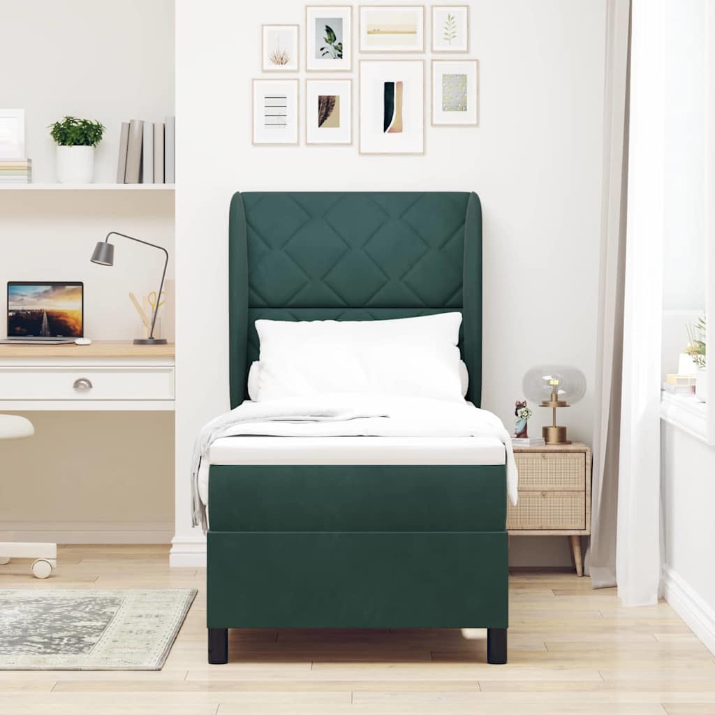 Lit à ressorts avec tête de lit Vert foncé 200 x 80 cm Velours