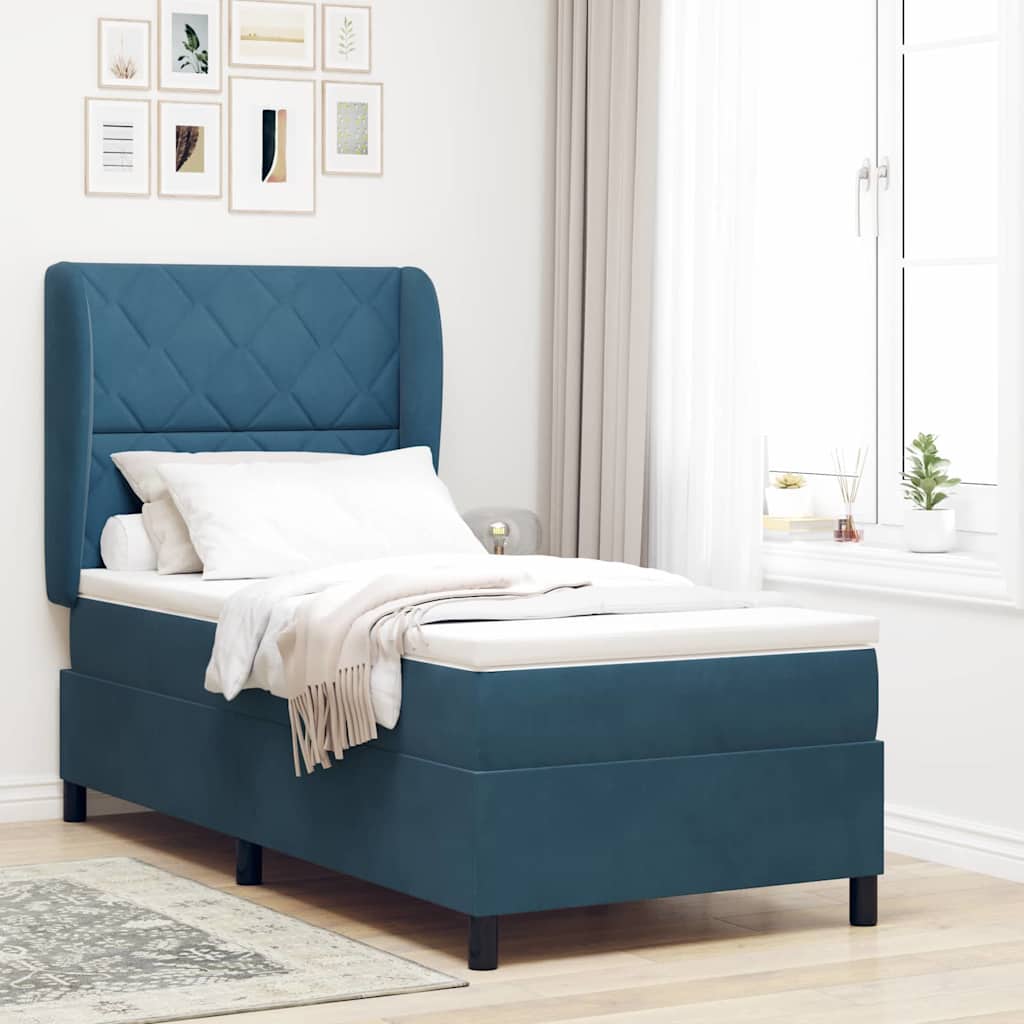Lit à ressorts avec tête de lit Bleu foncé 190 x 90 cm Velours - XIOS