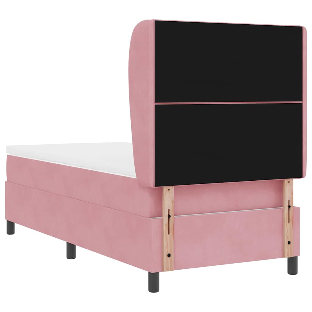 Lit à ressorts avec tête de lit Rose 190 x 90 cm Velours