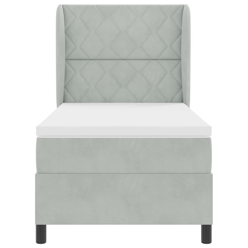 Lit à ressorts avec tête de lit Gris clair 200 x 90 cm Velours - XIOS