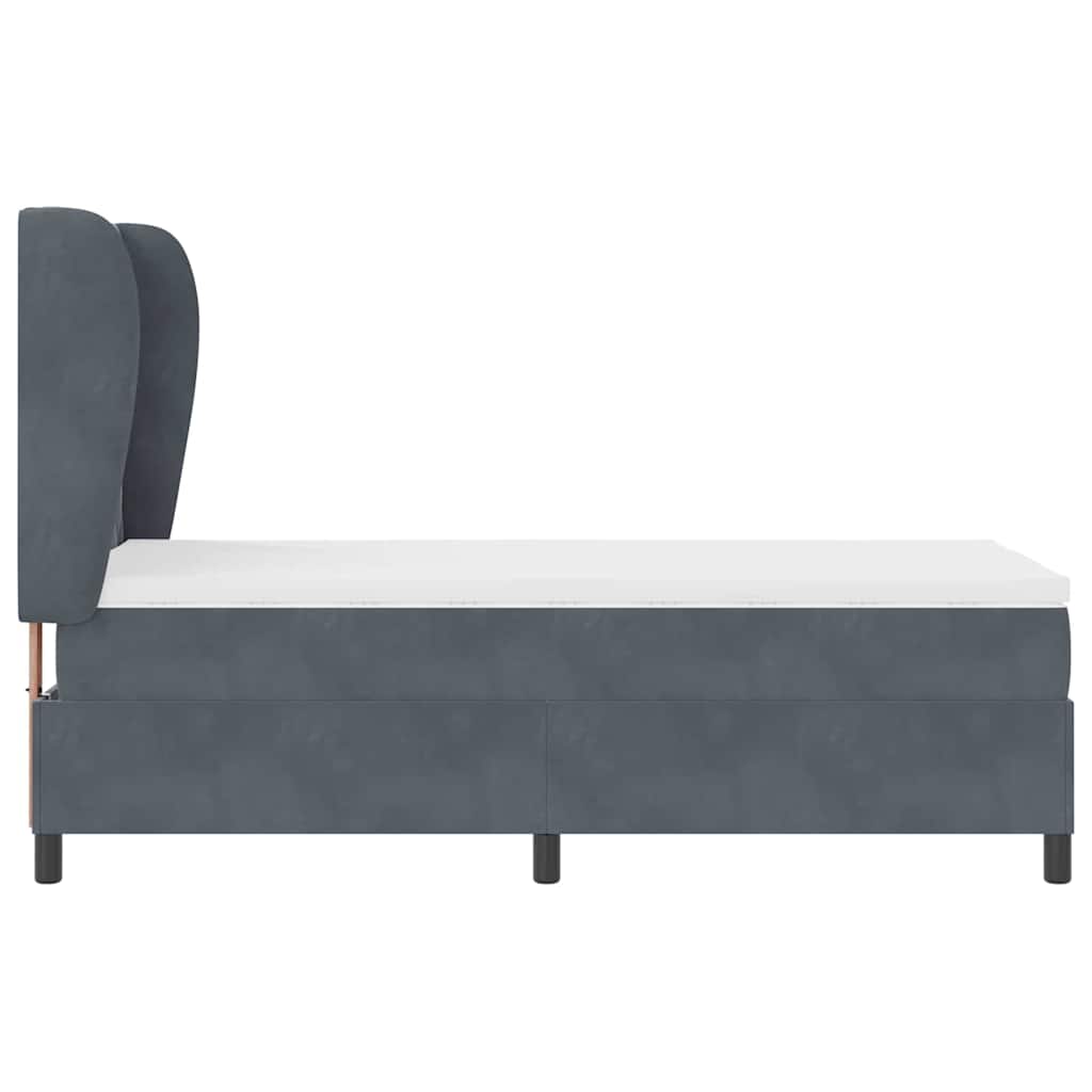 Lit à ressorts avec tête de lit Gris foncé 200 x 100 cm Velours