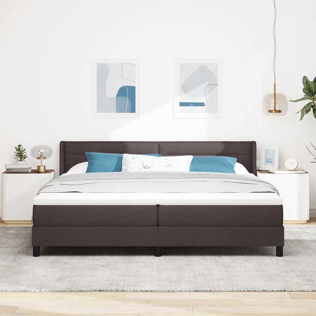 Lit à ressorts avec tête de lit Marron foncé 200 x 200 cm tissu
