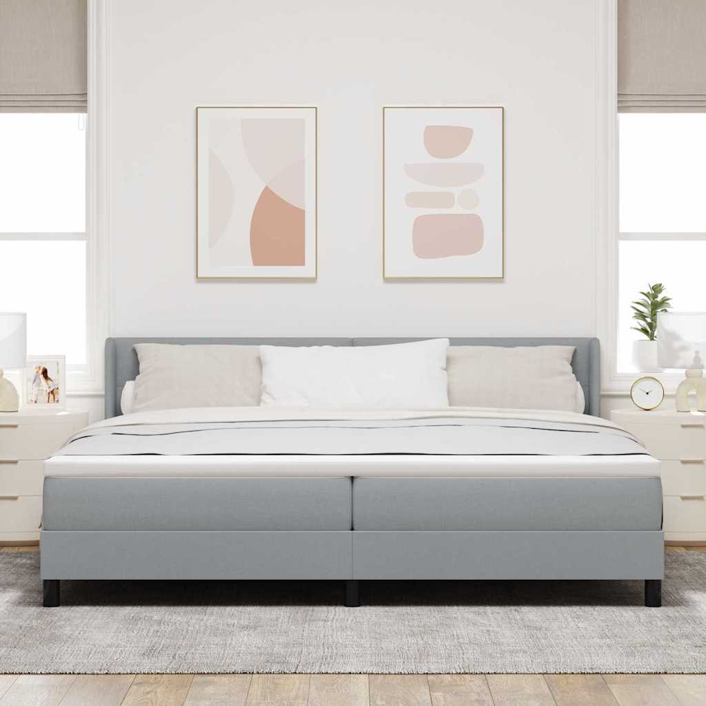 Lit à ressorts avec tête de lit Gris clair 200 x 200 cm tissu