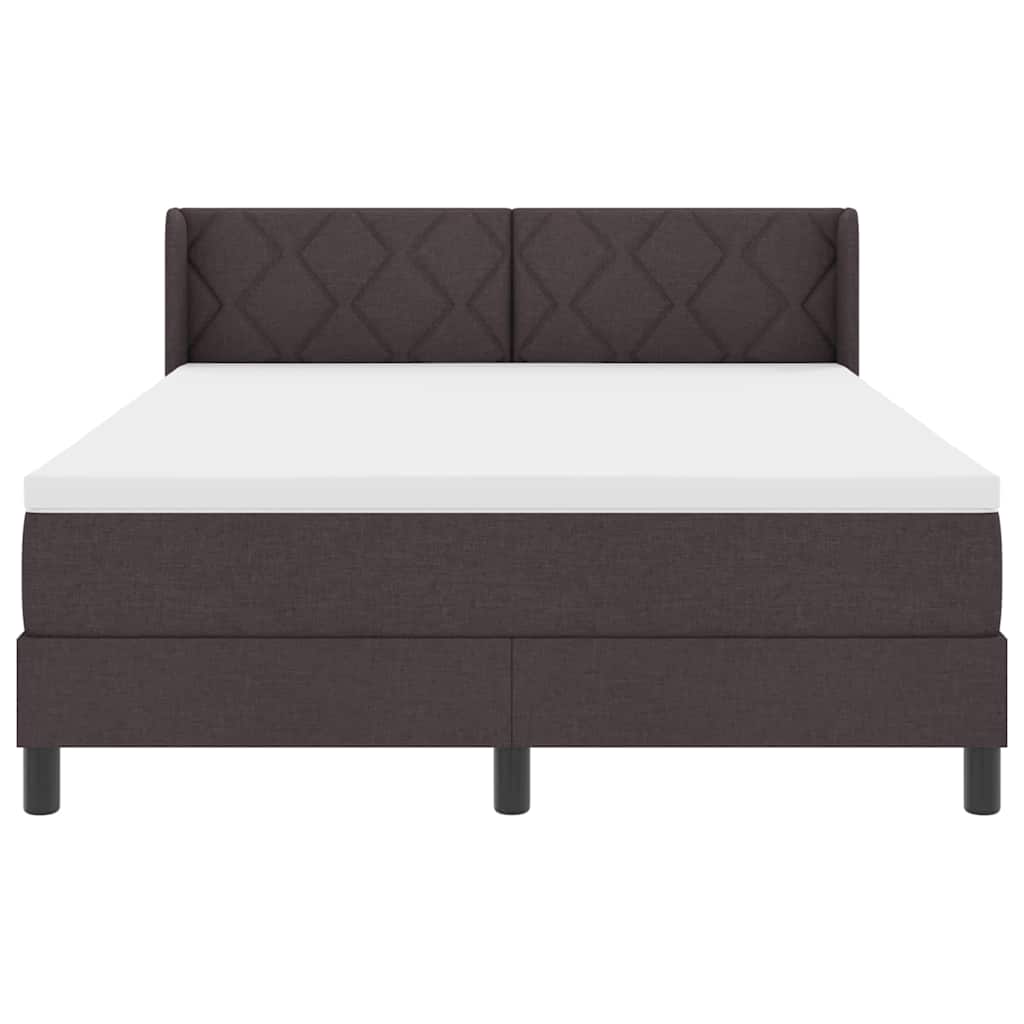 Lit à ressorts avec tête de lit Marron foncé 190 x 140 cm tissu