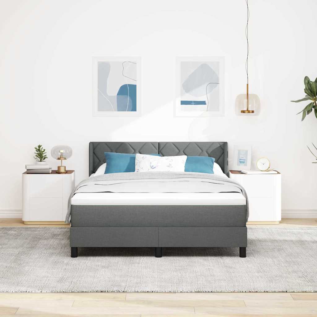 Lit à ressorts avec tête de lit Gris foncé 200 x 140 cm tissu