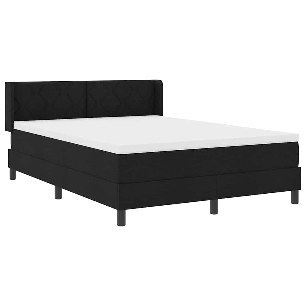 Lit à ressorts avec tête de lit Noir 200 x 140 cm tissu