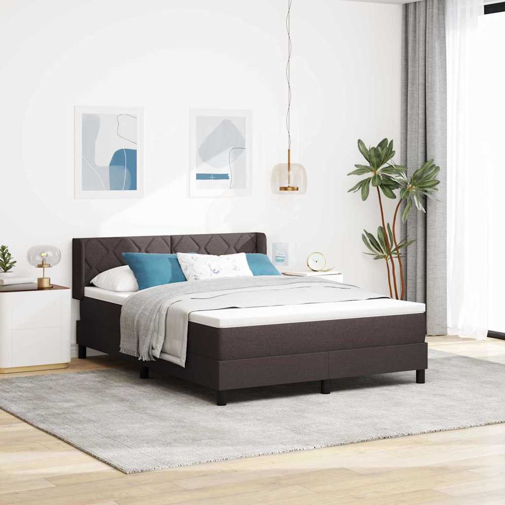 Lit à ressorts avec tête de lit Marron foncé 200 x 140 cm tissu
