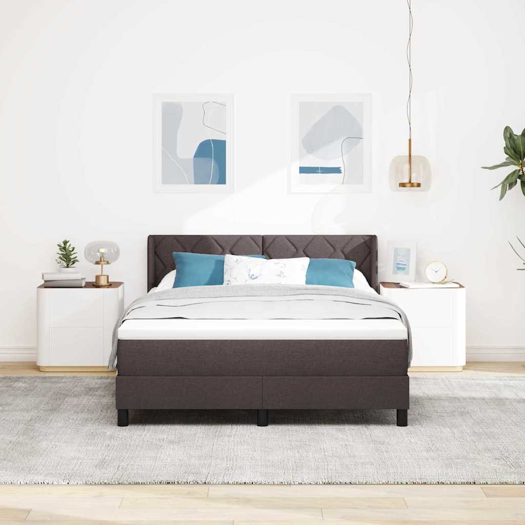 Lit à ressorts avec tête de lit Marron foncé 200 x 140 cm tissu