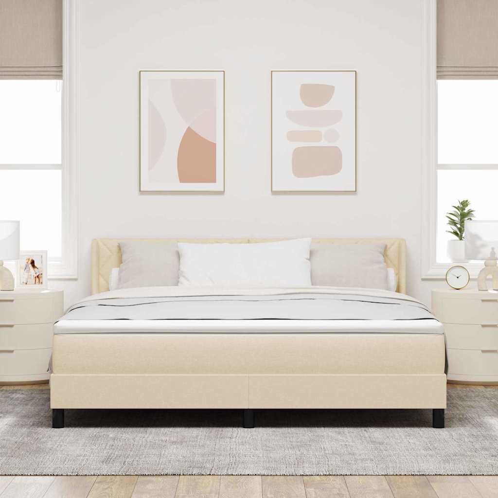 Lit à ressorts avec tête de lit Crème 200 x 180 cm tissu