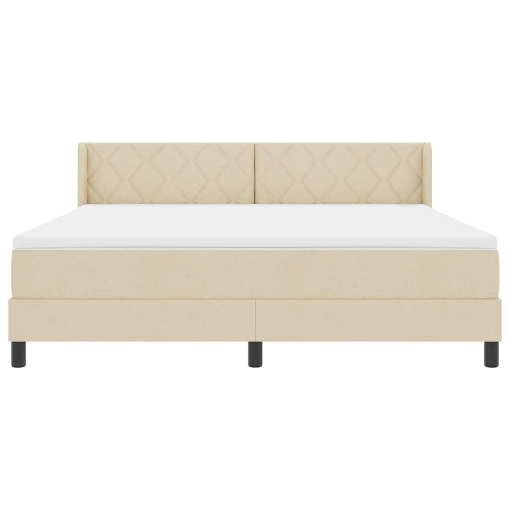 Lit à ressorts avec tête de lit Crème 200 x 180 cm tissu
