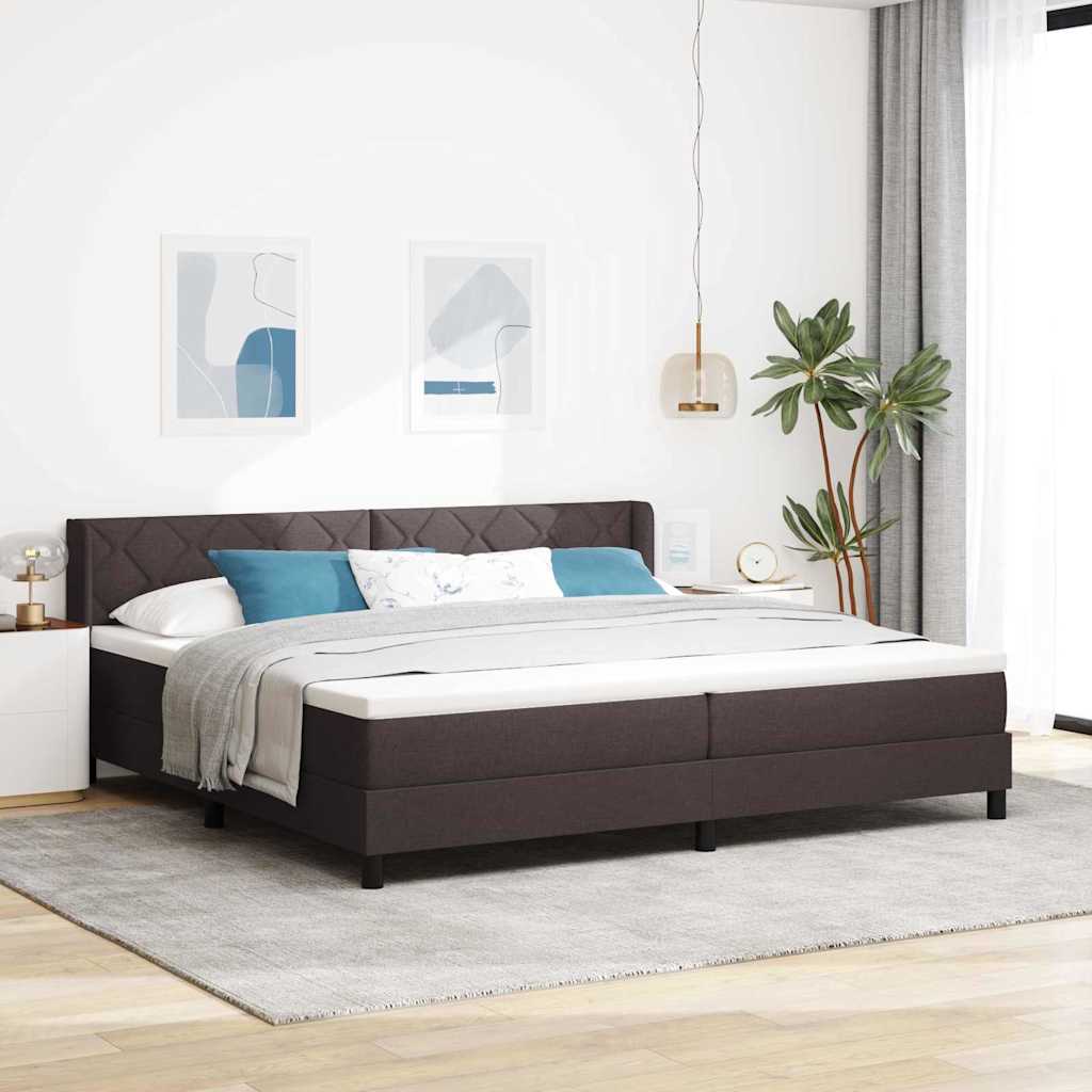 Lit à ressorts avec tête de lit Marron foncé 200 x 200 cm tissu