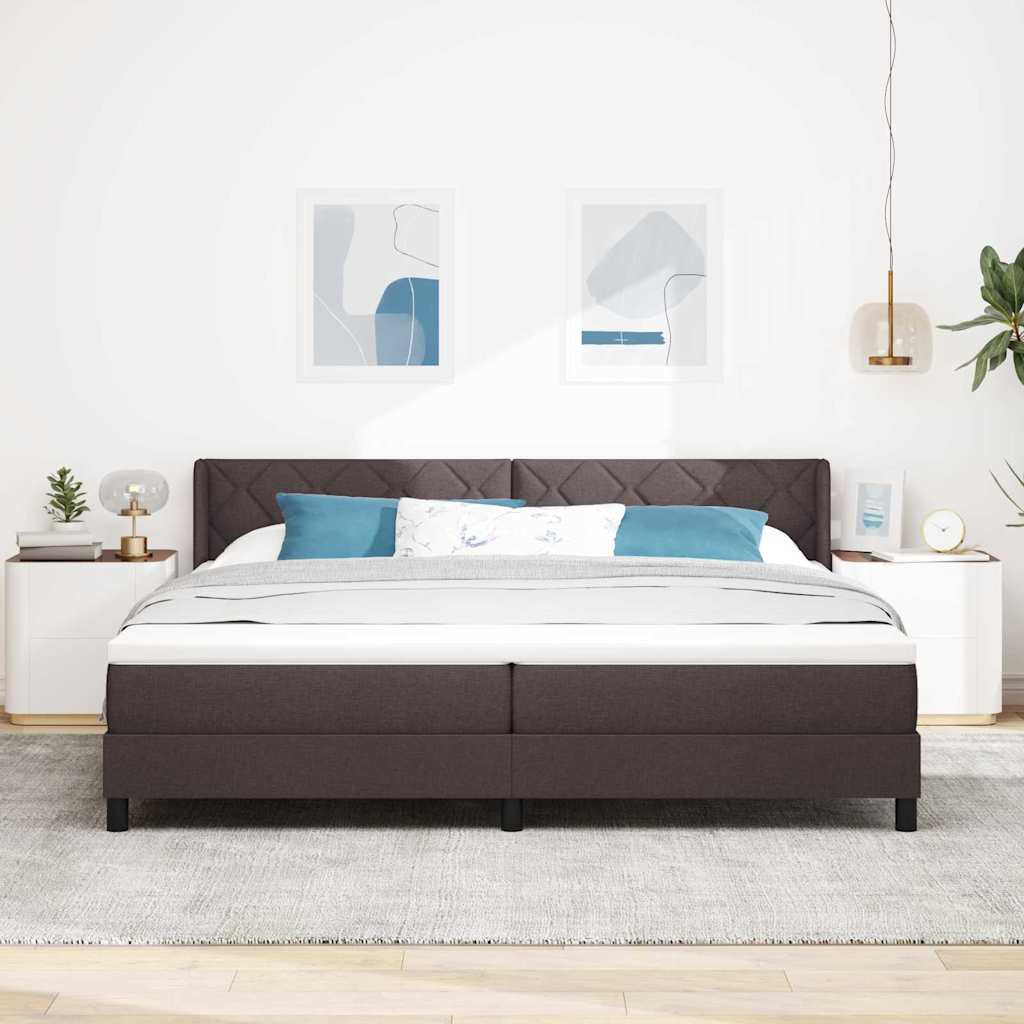 Lit à ressorts avec tête de lit Marron foncé 200 x 200 cm tissu