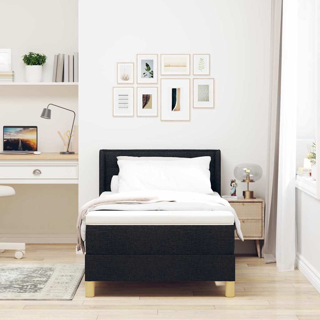 Lit à ressorts avec matelas Noir 200 x 90 cm tissu - XIOS
