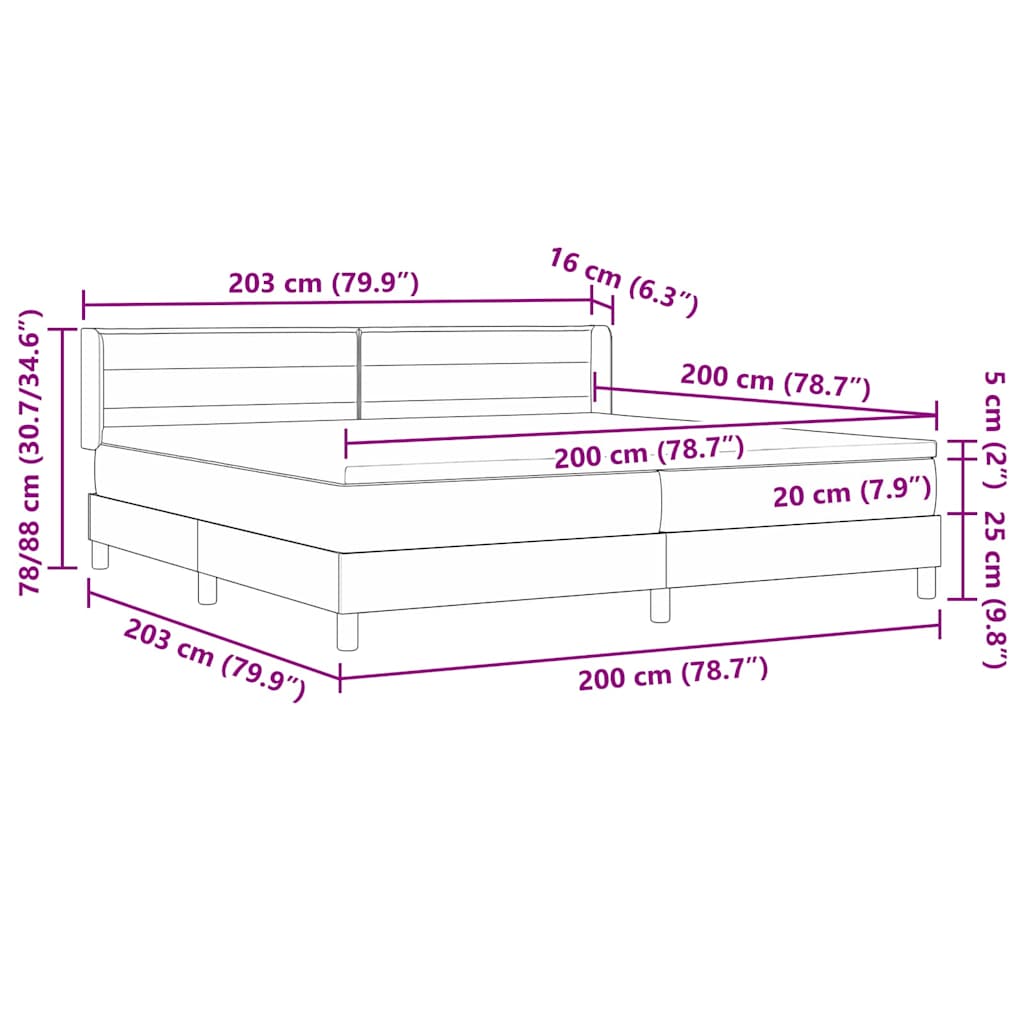 Lit à ressorts avec matelas Gris foncé 200 x 200 cm tissu - XIOS
