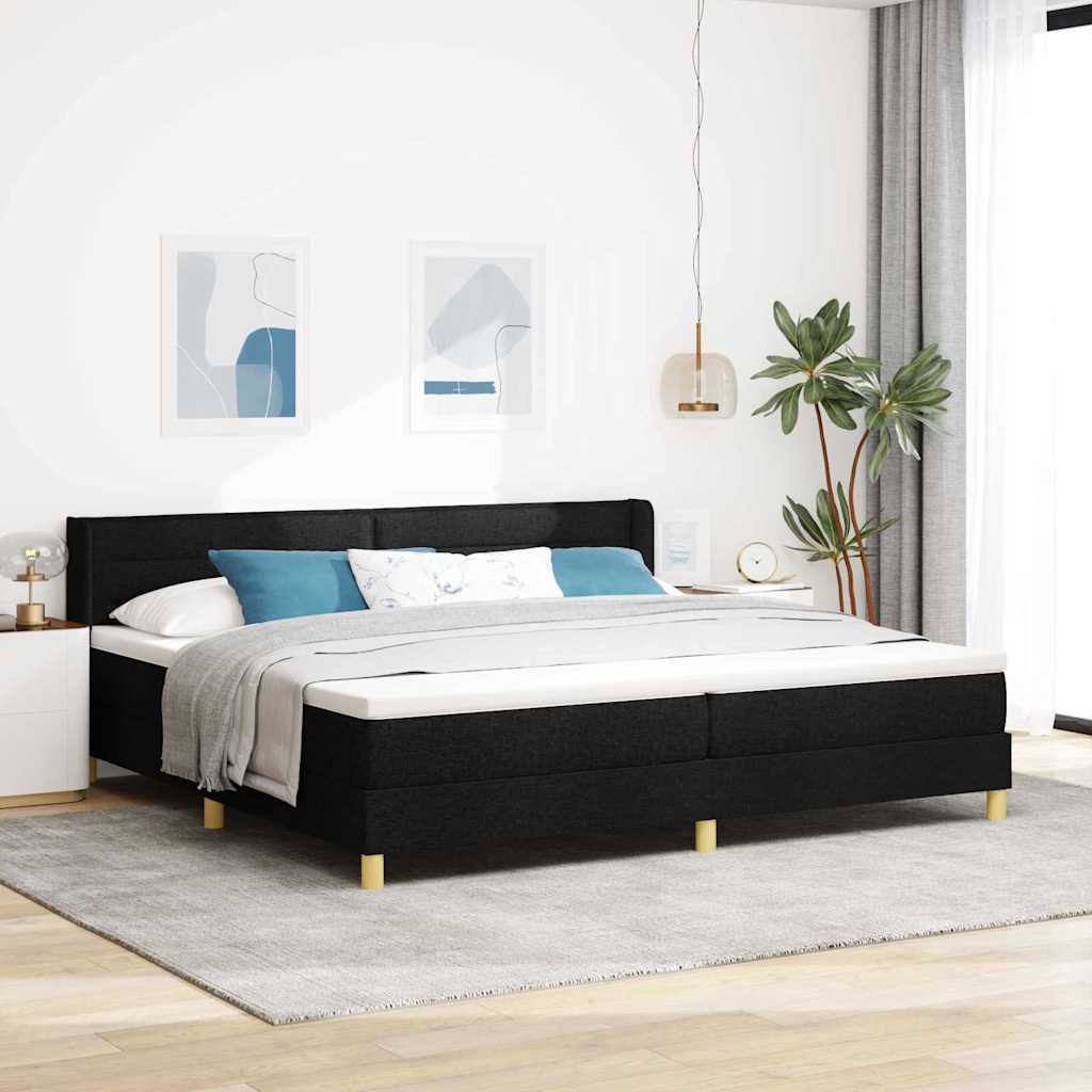 Lit à ressorts avec matelas Noir 200 x 200 cm tissu