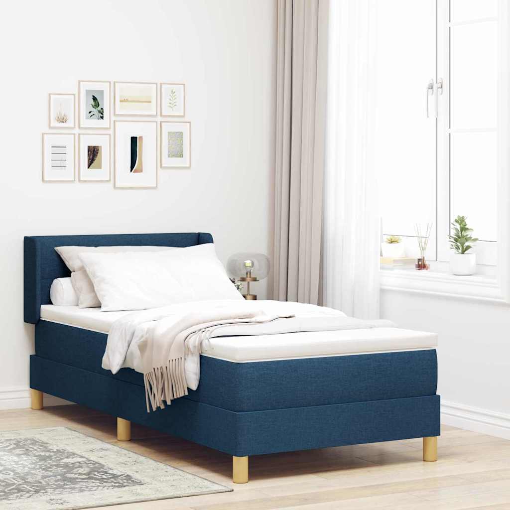 Lit à ressorts avec tête de lit Bleu 200 x 80 cm tissu