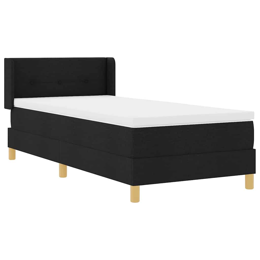 Lit à ressorts avec tête de lit Noir 200 x 90 cm tissu