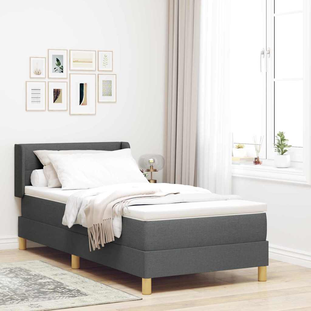 Lit à ressorts avec tête de lit Gris foncé 200 x 100 cm tissu