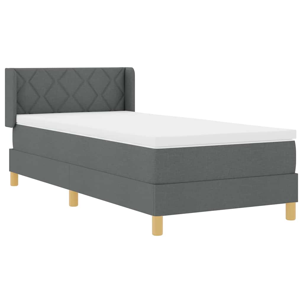 Lit à ressorts avec tête de lit Gris foncé 200 x 90 cm tissu
