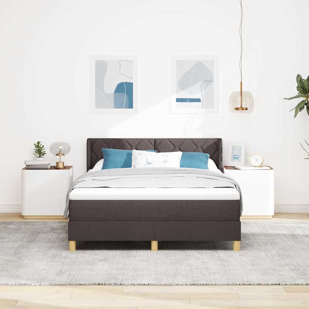 Lit à ressorts avec tête de lit Marron foncé 200 x 140 cm tissu