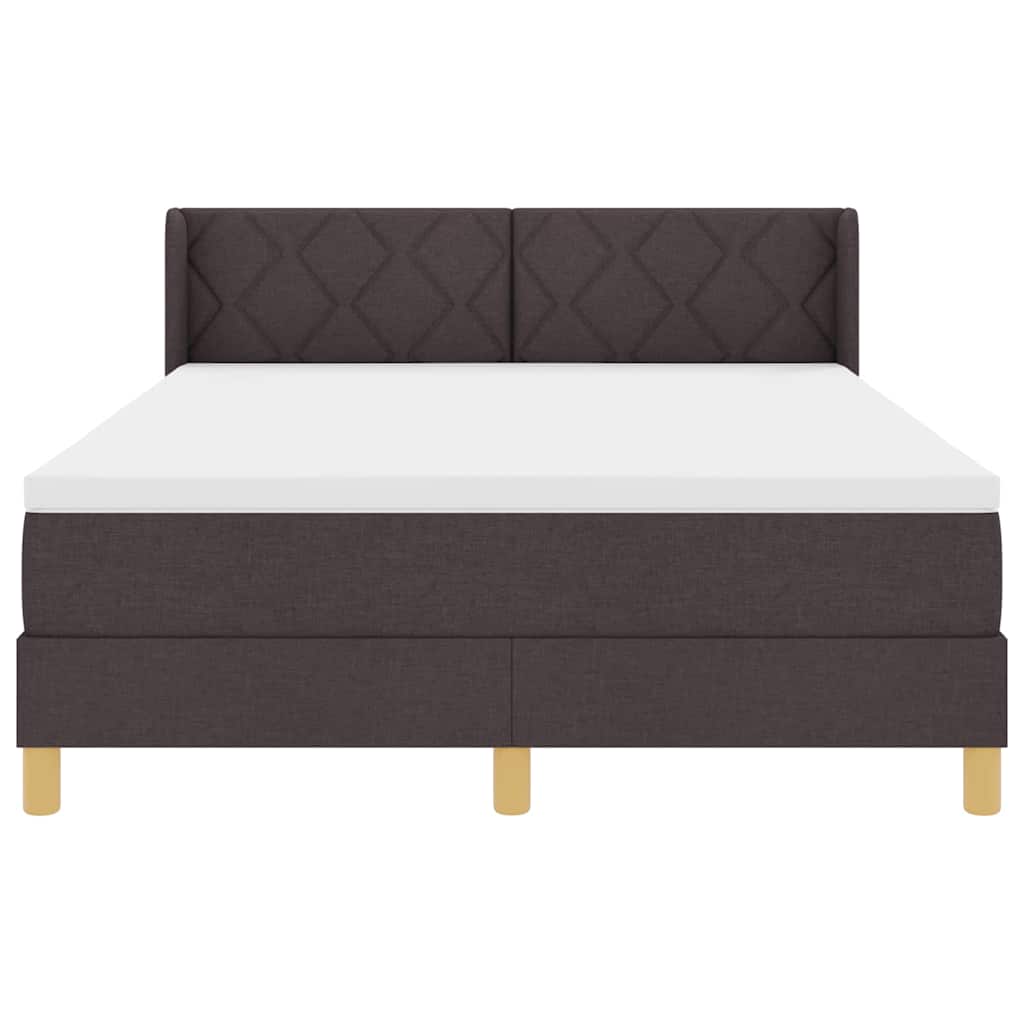 Lit à ressorts avec tête de lit Marron foncé 200 x 140 cm tissu