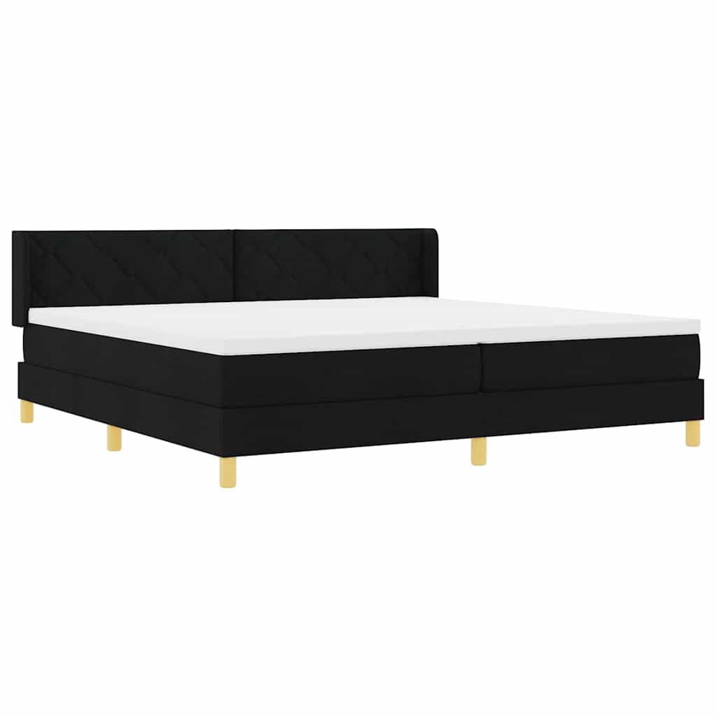 Lit à ressorts avec tête de lit Noir 200 x 200 cm tissu