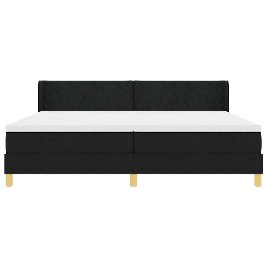 Lit à ressorts avec tête de lit Noir 200 x 200 cm tissu