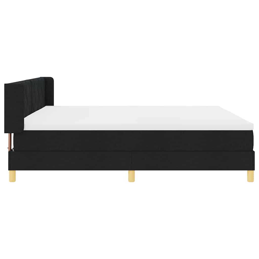 Lit à ressorts avec tête de lit Noir 200 x 200 cm tissu