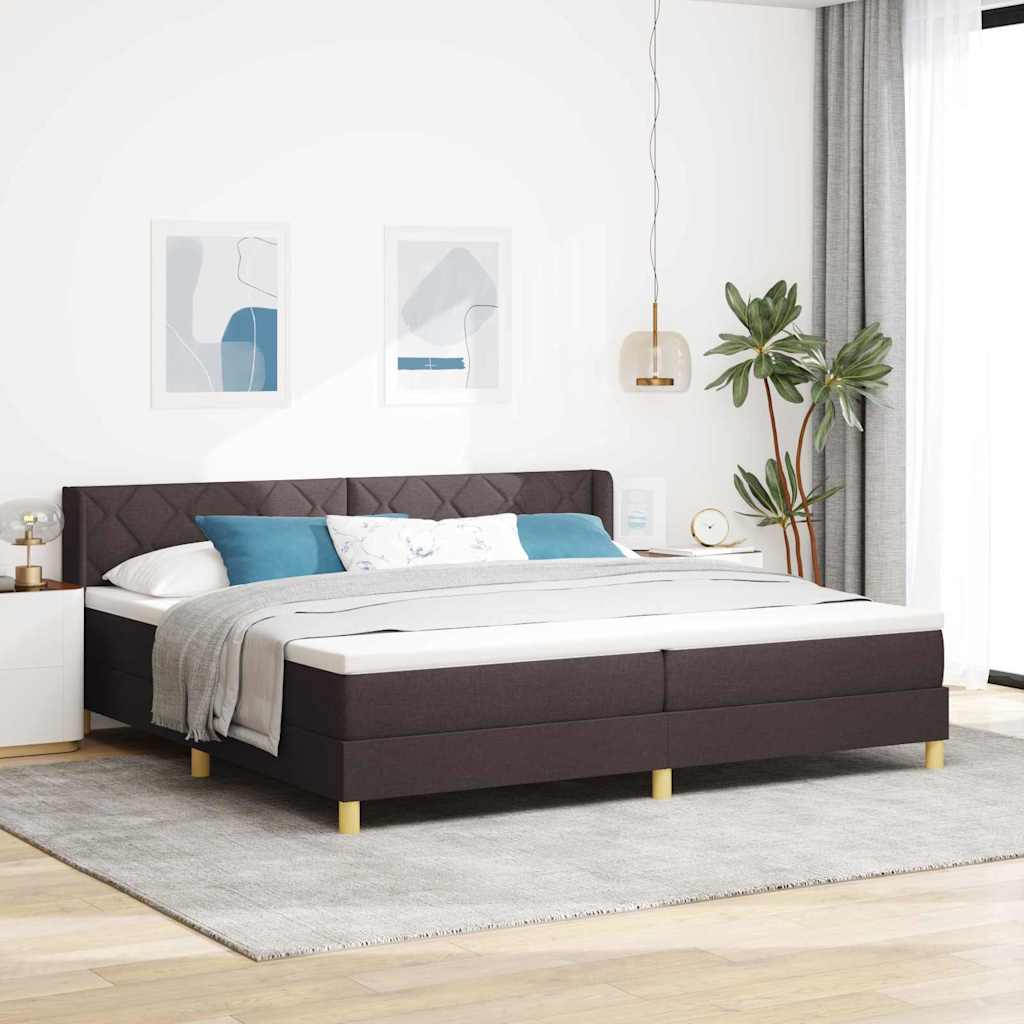 Lit à ressorts avec tête de lit Marron foncé 200 x 200 cm tissu