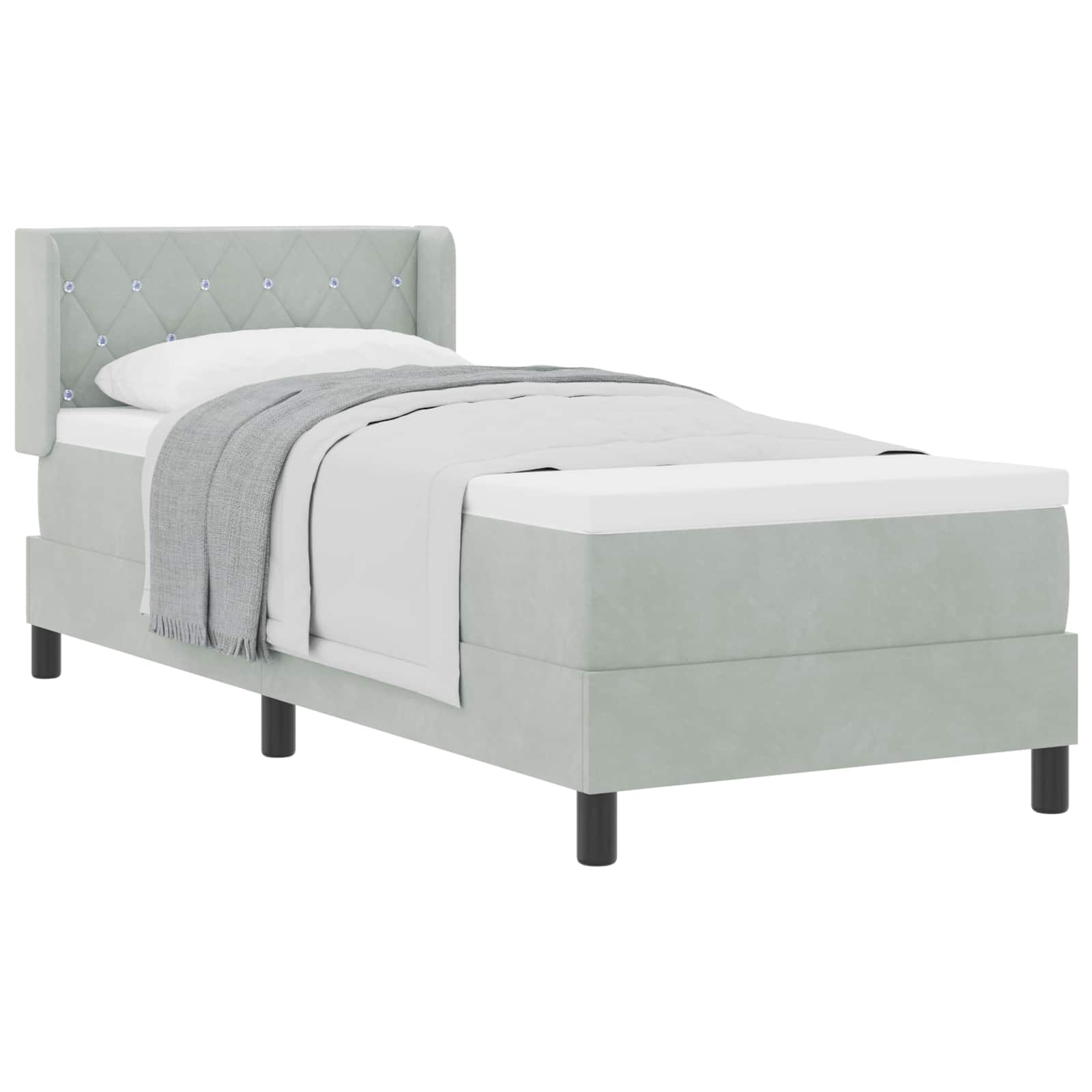 Lit à ressorts avec tête de lit Gris clair 200 x 80 cm Velours - XIOS