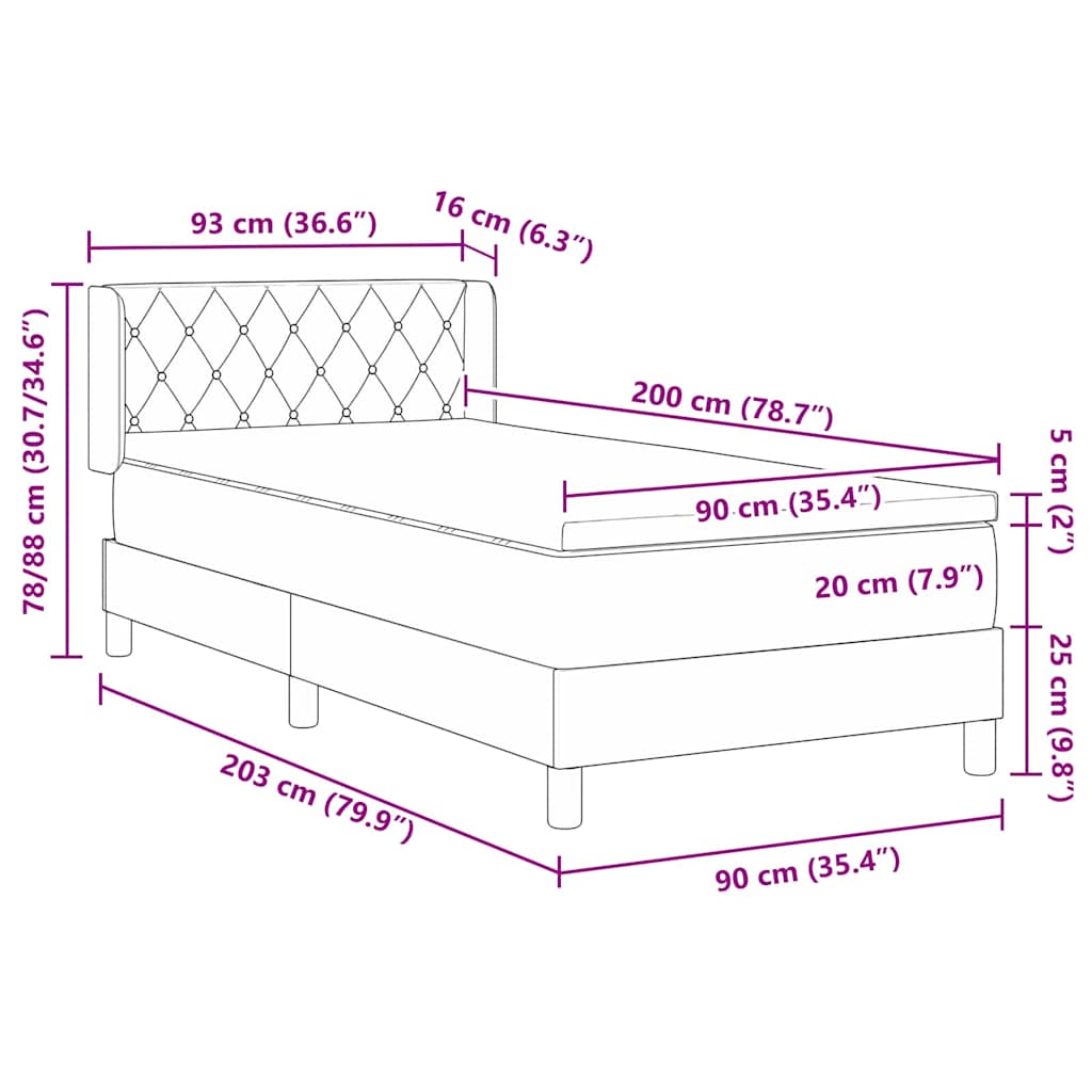 Lit à ressorts avec matelas Gris clair 200 x 90 cm Polyester - XIOS