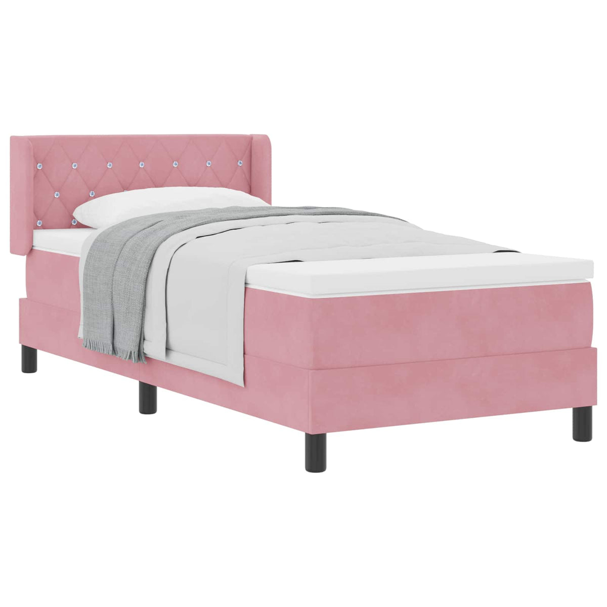 Lit à ressorts avec tête de lit Rose 200 x 90 cm Velours