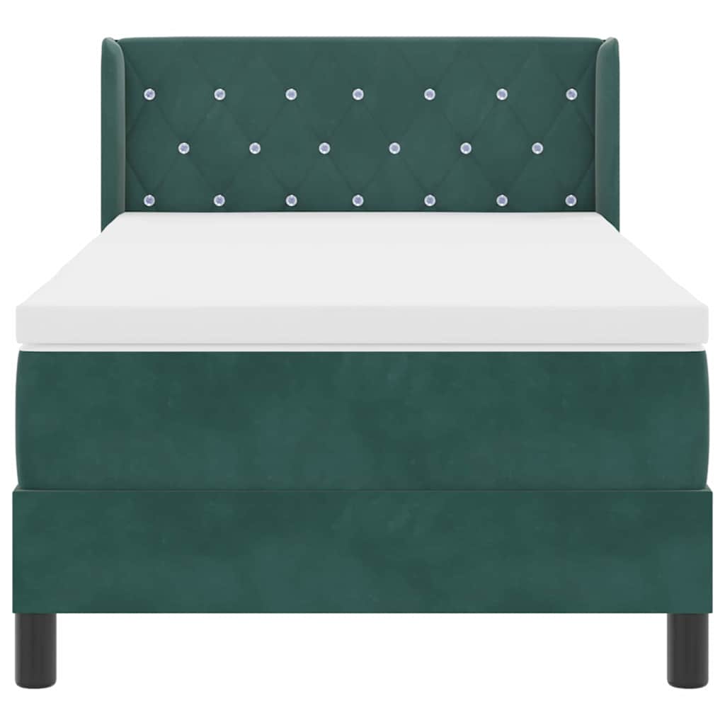 Lit à ressorts avec tête de lit Vert foncé 200 x 100 cm Velours