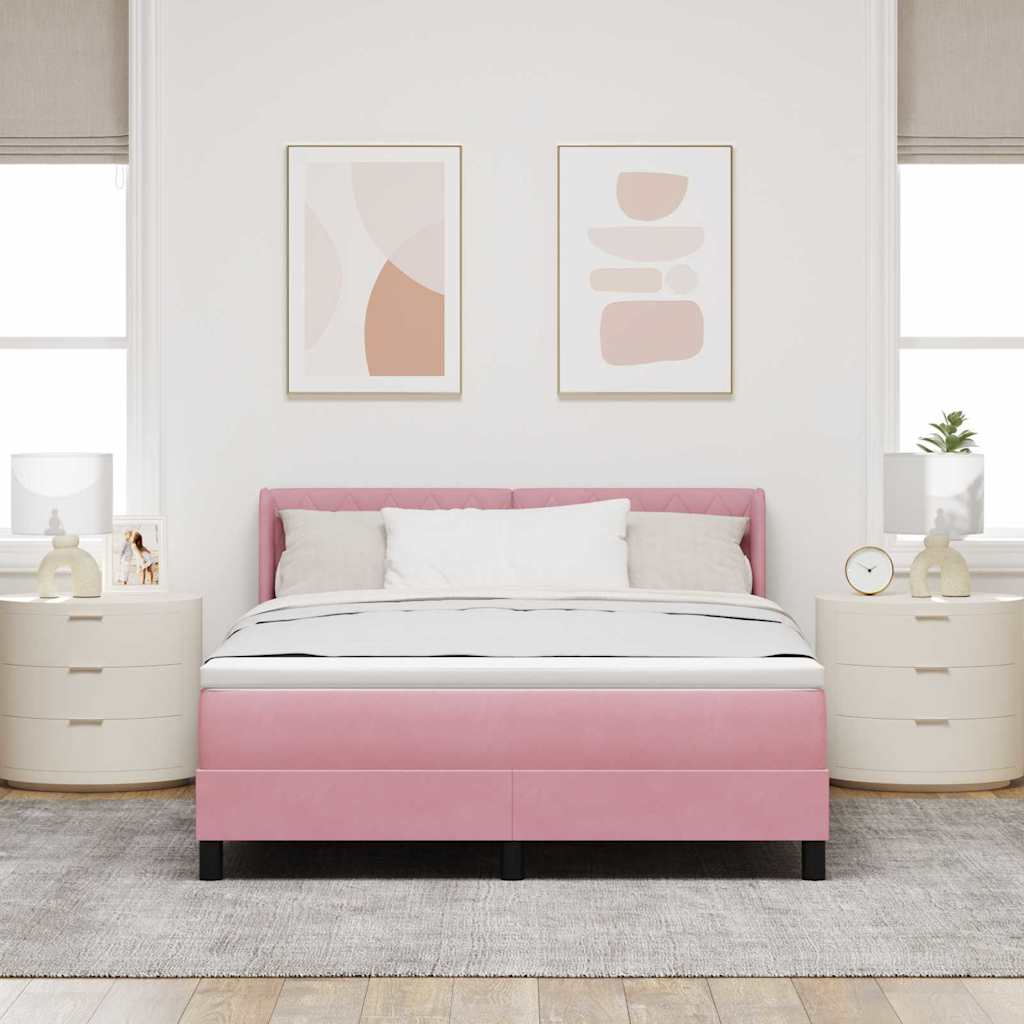 Lit à ressorts avec tête de lit Rose 200 x 140 cm Velours