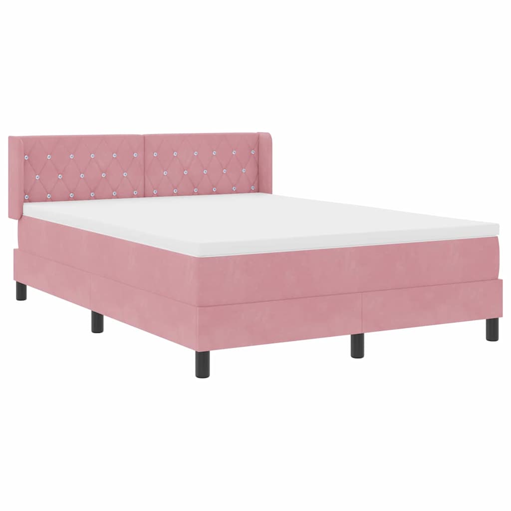 Lit à ressorts avec tête de lit Rose 200 x 140 cm Velours