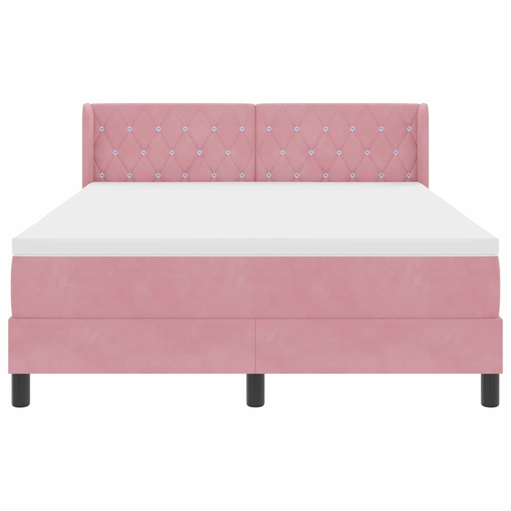 Lit à ressorts avec tête de lit Rose 200 x 140 cm Velours