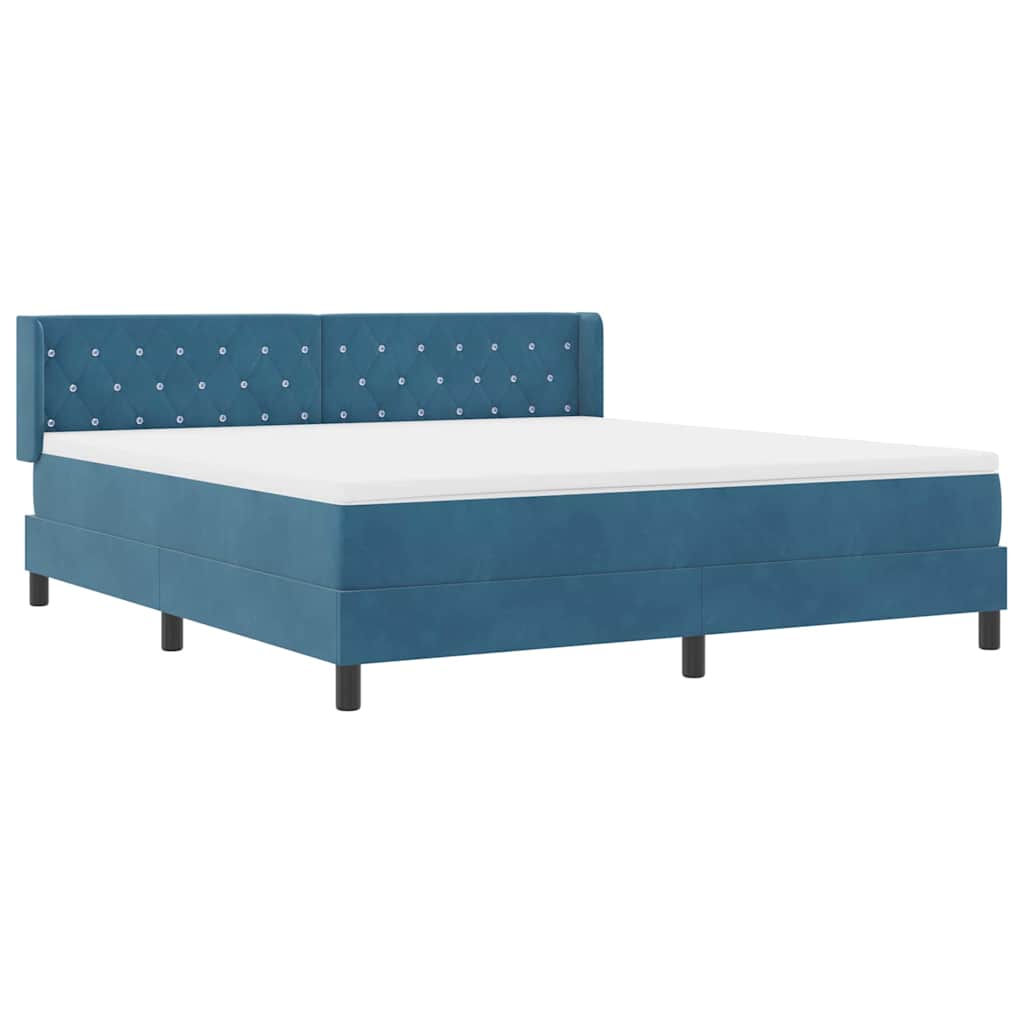 Lit à ressorts avec tête de lit Bleu foncé 200 x 180 cm Velours