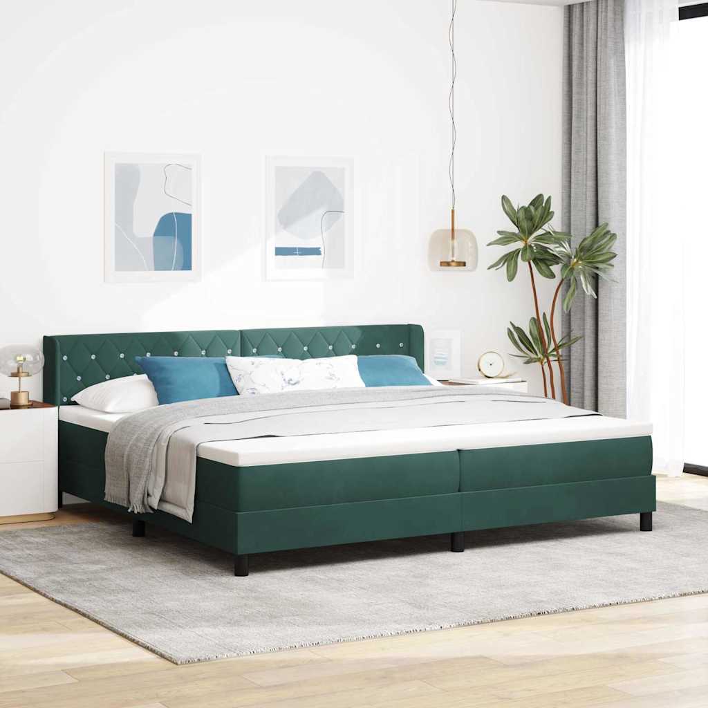 Lit à ressorts avec matelas Vert foncé 200 x 200 cm Polyester - XIOS