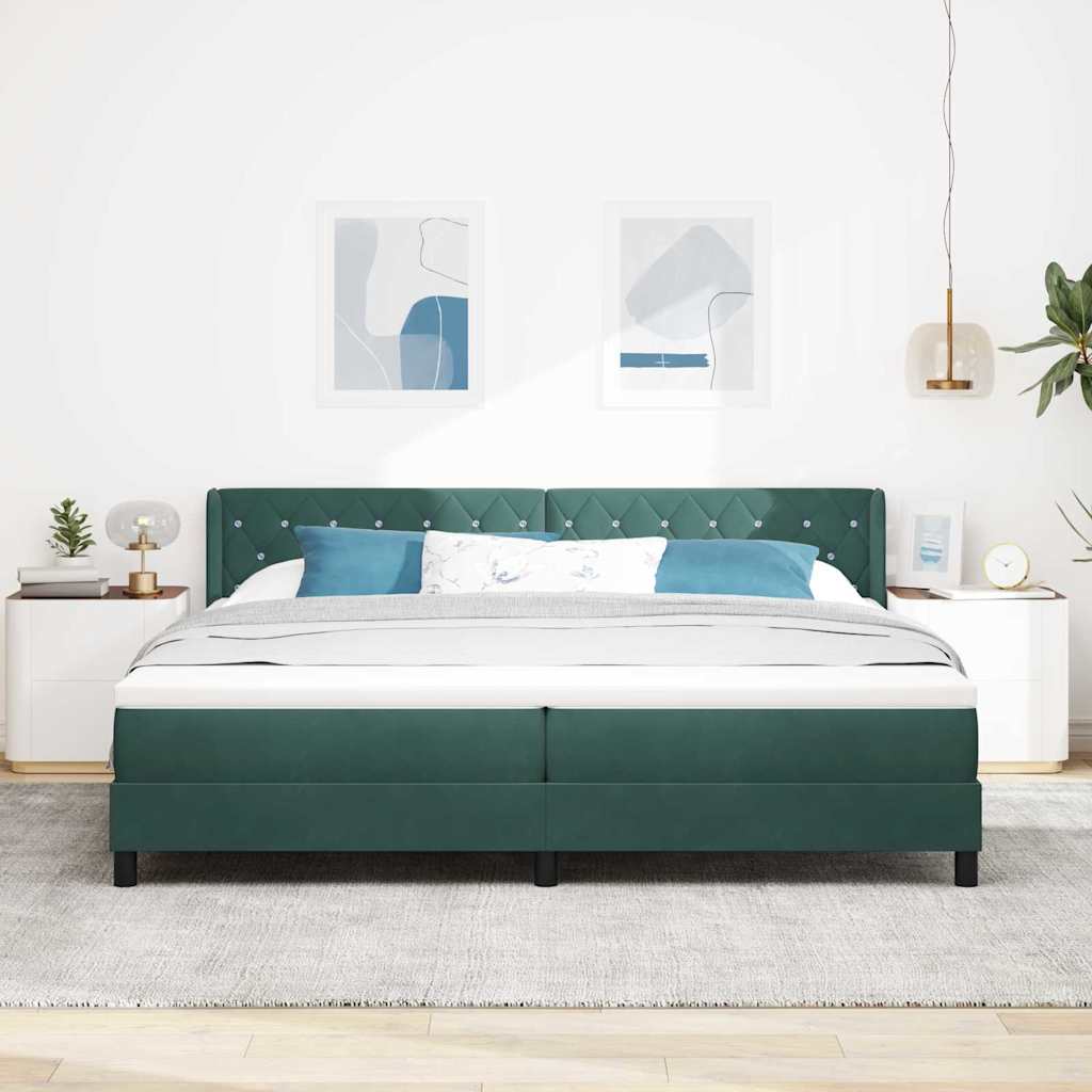 Lit à ressorts avec matelas Vert foncé 200 x 200 cm Polyester - XIOS
