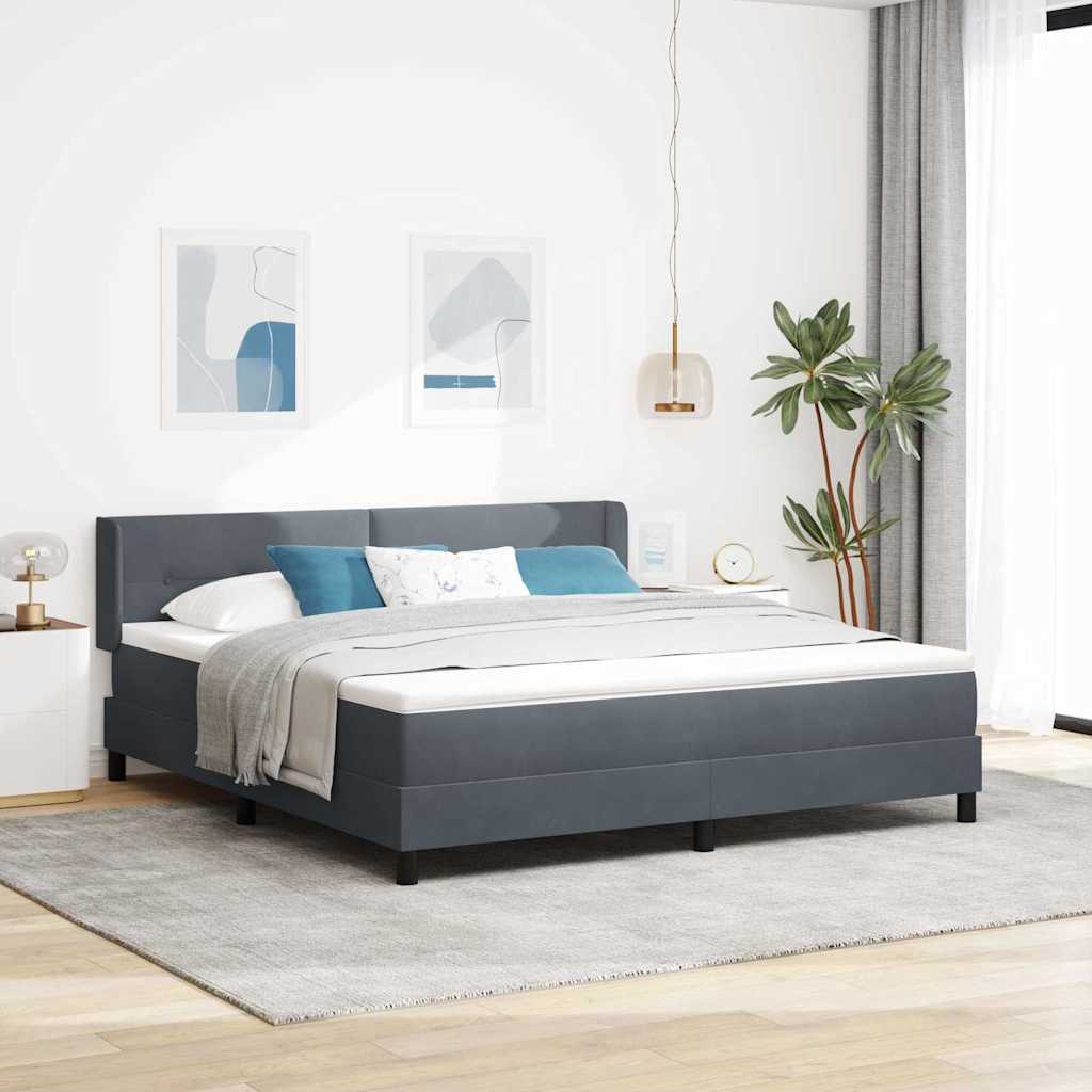 Lit à ressorts avec tête de lit Gris foncé 200 x 180 cm Velours - XIOS